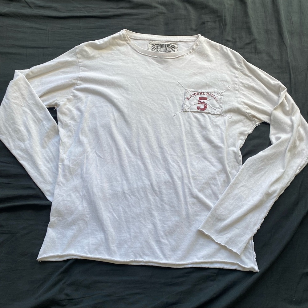 White Long-Sleeve Men's Crewneck Shirt with Chest Detail